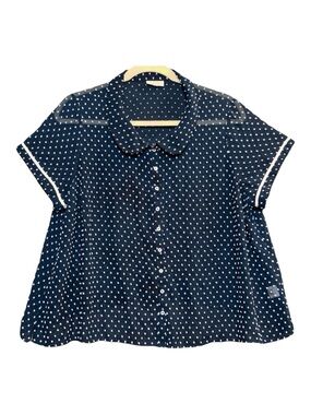 Modcloth Sheer Blue White Polka Dots Blouse Peter Pan Collar Sz 4X Twee Retro